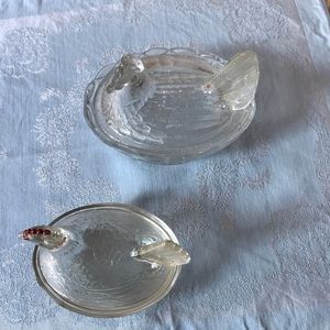 $5 Holiday Sale 🎄 Two Clear Glass Hen-on-Nests